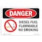 Signmission OSHA Danger Sign, Diesel Fuel Flammable No Smoking, 18in X 12in Decal, 12" W, 18" L, Landscape OS-DS-D-1218-L-1128 - alternate 1